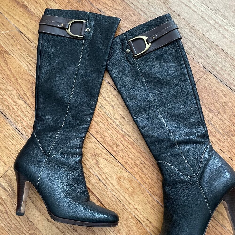 Cole Haan black leather boot Size 8 with brown leather riding accents